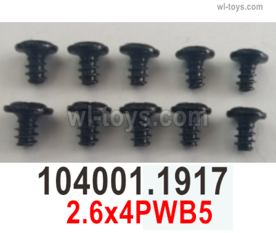 Wltoys 104072 Screws Parts Phillips pan head with intermediary machine screws.104001.1917-2.6x4PWB5.Total 10pcs.Wltoys 104072 1/10 Parts, Wltoys 104072 RC Car Accessories.