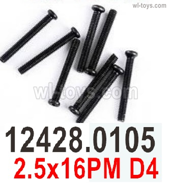 Wltoys 104072 Screws Parts Phillips round head machine screws-12428.0105.Total 10pcs-M2.5X16 PM.Wltoys 104072 1/10 Parts, Wltoys 104072 RC Car Accessories.