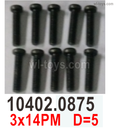 Wltoys 104072 Force Screws Parts Phillips round head machine screws-10402.0875.Total 10pcs.Wltoys 104072 1/10 Parts, Wltoys 104072 RC Car Accessories.