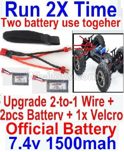 Wltoys 124012 Upgrade 2-to-1 wire and Velcro & 2pcs 1500MAH Battery-Two battery can Be used together,Run 2x Time than usual,1/12 Wltoys 124012 Parts,Wltoys 124012 RC Car Parts