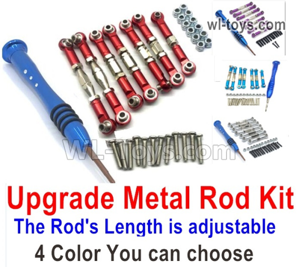 Wltoys 124016 Upgrade Metal Rod Assembly Kit. 4 color you can choose. It Includes 7pcs Rod + Screws drivers + screws