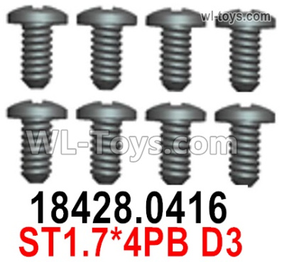 Wltoys 124019 18428.0416 Screws. ST1.7x4PB D3. Wltoys 124019 1/12 Parts, Wltoys 124019 RC Car Parts.