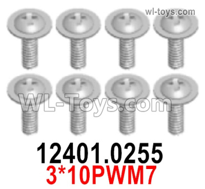 Wltoys 124019 12401.0255 Screws. 3x10PWM7. Wltoys 124019 1/12 Screws Parts, Wltoys 124019 RC Car Screws Parts.