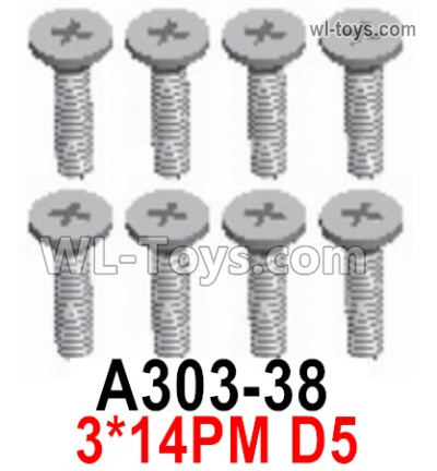 Wltoys 124019 A303-38 Screws. 3x14PM D5. Wltoys 124019 1/12 Screws Parts, Wltoys 124019 RC Car Screws Parts.