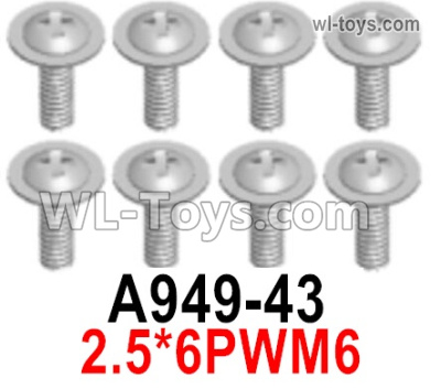 Wltoys 124019 A949-43 Screws. 2.5x6PWM6. Wltoys 124019 1/12 Screws Parts, Wltoys 124019 RC Car Screws Parts.