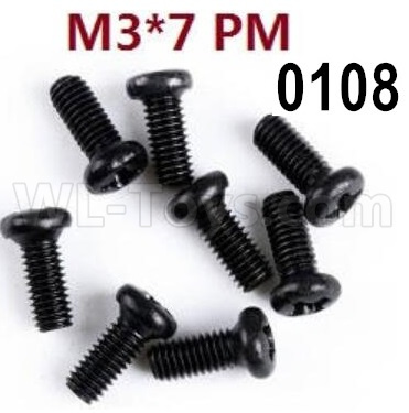 Wltoys 12427 Screws Parts-12427-00108-M3X7 PM,Cross recessed pan head screws(8PCS),Wltoys 12427 RC Car Parts,Wltoys 1/12 Parts