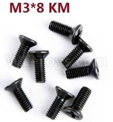Wltoys 12427 Screws Parts-12427-00117-M3X8 KM,Cross recessed Flat head screws(8PCS),Wltoys 12427 RC Car Parts,Wltoys 1/12 Parts