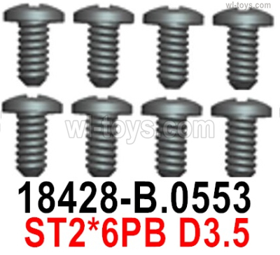Wltoys 144001 Screws Parts-Cross Pan head tooth screw -ST2X6PB-8pcs-18428-B.0553,Wltoys 144001 1/14 Parts,Wltoys 144001 RC Car Parts