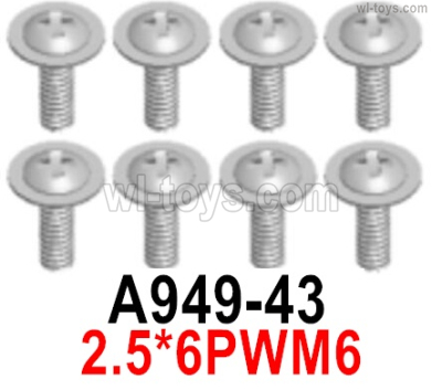 Wltoys 144001 Screws Parts-Cross Pan head screws with media-M2.5X6X6-8pcs-A949-43,Wltoys 144001 1/14 Parts,Wltoys 144001 RC Car Parts