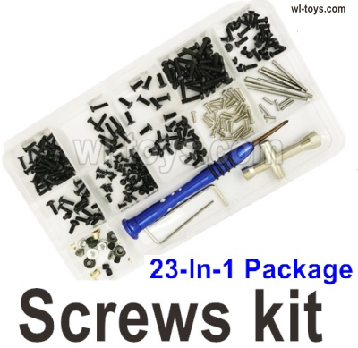 Wltoys 144002 Upgrade Screws Assembly kit Parts. Include most of the Screws, Screws driver, Pins, Nut, etc.Wltoys 144002 1/14 Parts, Wltoys 44002 RC Car Parts.
