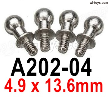 Wltoys 144002 A202-04 Ball-shape screws,4pcs. 4X9.5mm.Wltoys 144002 1/14 Parts, Wltoys 44002 RC Car Parts.
