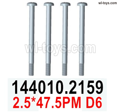 Wltoys 144002 screws Parts-144010.2159 Screws.2.5x47.5PM D6.Phillips round head machine thread step screws.Total 4pcs.Wltoys 144002 1/14 Parts, Wltoys 44002 RC Car Parts.