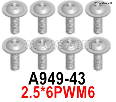 Wltoys 144002 Screws Parts-A949-43 Screws. 2.5x6PWM6.Total 8pcs.Wltoys 144002 1/14 Parts, Wltoys 44002 RC Car Parts.