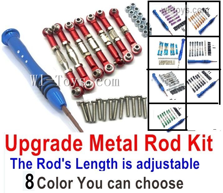 Wltoys 144010 Upgrade Metal Rod Assembly Kit. 3 The color you can choose. It Includes 7pcs Rod + Screws drivers + screws