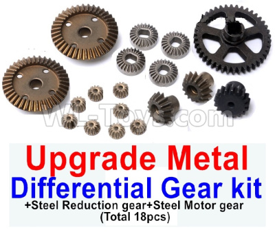 Wltoys 184012 Parts-18-06 Upgrade All metal Differential Gear kit + Upgrade Steel Reduction gear+ Upgrade Steel Motor gear(Total 18pcs),Wltoys 184012 Rc Racing Car Truck Spare Parts,High speed Wltoys 184012 1:18 Scale 4wd,2.4G Spare Parts Accessories,F1 1
