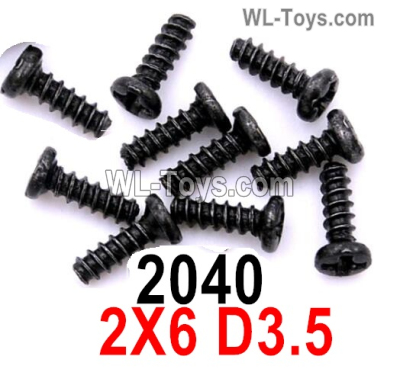 Wltoys 284010 Parts 2040 Screws 2X6 D3.5.Phillips round head tapping screws.Total 10pcs.WLtoys 1/28 RC Car Parts.WLtoys 1/28 RC Car Parts.