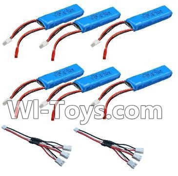 Wltoys A232 A242 A252 RC Batteries Packs,7.4v 500mah battery(6pcs) & Upgrade 1-to-3 conversion Charging cable(2pcs),Wltoys A232 A242 A252 1/24 rc Drift Car Parts desert Off Road Buggy parts