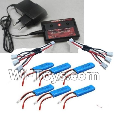 Wltoys A232 A242 A252 Upgrade charger and Balance charger & battery(6pcs) & Upgrade 1-to-3 wire(2pcs),Wltoys A232 A242 A252 1/24 rc Drift Car Parts desert Off Road Buggy parts