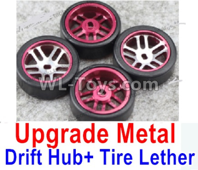 Wltoys K999 Upgrade Metal Drift Hub(4pcs) & Upgrade Drift Trie lether(4pcs)-Purple,1:28 Wltoys K999 Rc Car Spare Parts Replacement accessories,K999 On Road Drift Racing Truck Car Parts