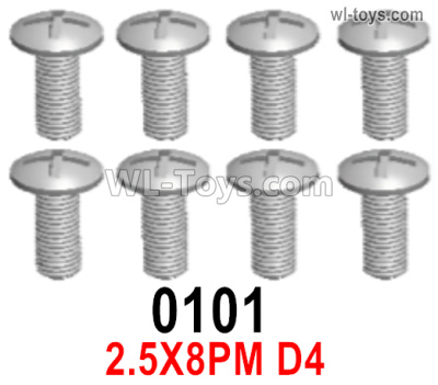 Wltoys 16800 0101 Screws. 2.5x8PM D4. Total 8pcs. Cross Round head machine screws. 1/16 8ch Wl-Model Wltoys 16800 RC Excavator Parts Accessories