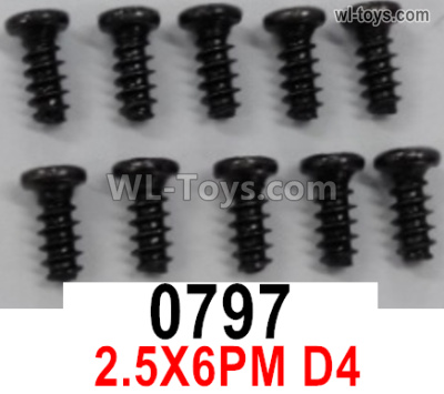 Wltoys 16800 0797 Screws. 2.5*6PM D4. Total 10pcs. Cross Round head machine screws. 1/16 8ch Wl-Model Wltoys 16800 RC Excavator Parts Accessories