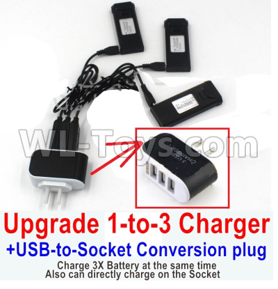 Visuo XS809HW XS809W Parts-3x 900mah Battery + Upgrade 1-to-3 USB Charger+ USB-to-Socket Conversion plug(Charge 3 Battery at the same time)