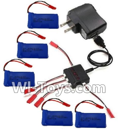 Wltoys V686 V686G V686K parts-16 5pcs 780mah Battery & Upgrade 1-to-5 charger with balance charger & USB-to-Socket Conversion plug & Conversion wire(5pcs) For Wltoys V686 V686G Quadcopter parts,V686 Drone Spare parts