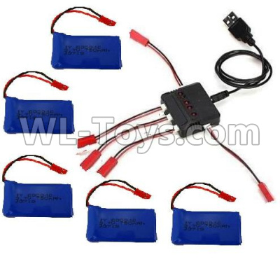 XK X260 Spare parts-22-01 5pcs 780mah Battery & Upgrade 1-to-5 charger with balance charger & Conversion wire(5pcs),XK X260 RC Quadcopter Drone Spare Parts Replacement Accessories