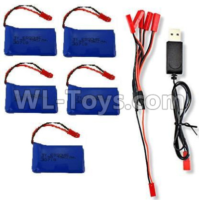 XK X260 Spare parts-22-03 3.7V 780mAh LiPo Battery(5pcs) & 1-TO-5 Conversion wire & USB Charger,XK X260 RC Quadcopter Drone Spare Parts Replacement Accessories