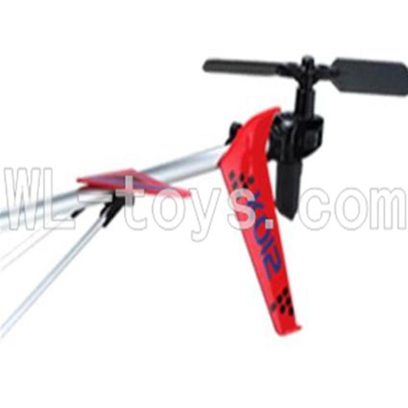 Koome model K012 RC helicopter parts ,Koome K-012 parts--21 Whole tail unit(Red)-(Long tail pipe & Horizontal and verticall wing with fixture & Tail cover with tail motor and Tail blade & Suuport pipe)