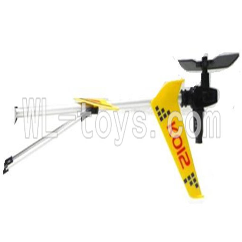 Koome model K012 RC helicopter parts ,Koome K-012 parts-23 Whole tail unit(Yellow)-(Long tail pipe & Horizontal and verticall wing with fixture & Tail cover with tail motor and Tail blade & Suuport pipe)