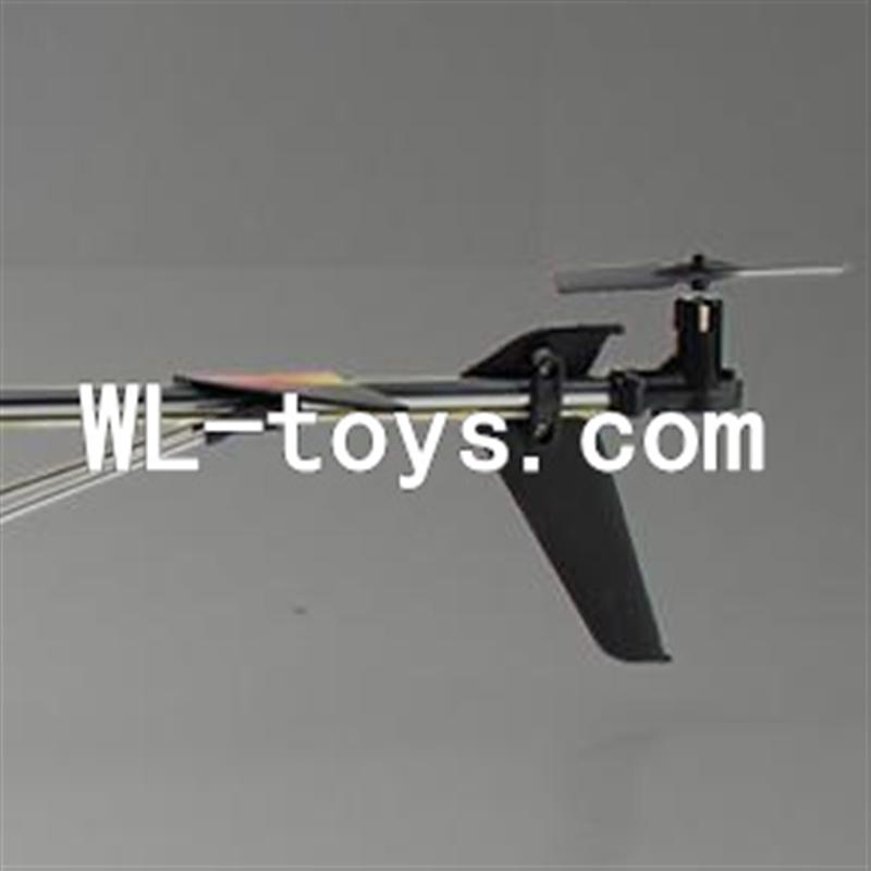 DFD F187 RC helicopter Parts-42 Whole tail unit-Black(Long tail pipe with horizontal and verticall wing & Tail cover with tail motor and tail blade & Support pipe)