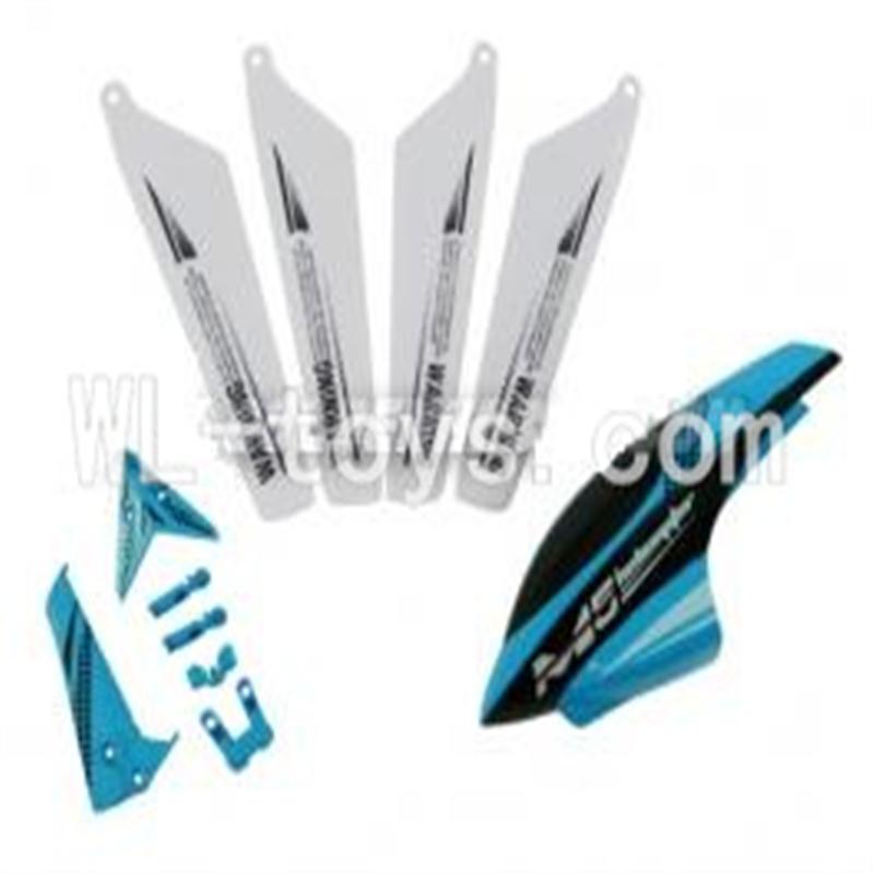 Skytech M5 M5A RC Helicopter Parts-16 unit A(4pcs main blades&Horizontal and vertical wings with fixtures&Head cover)-Blue