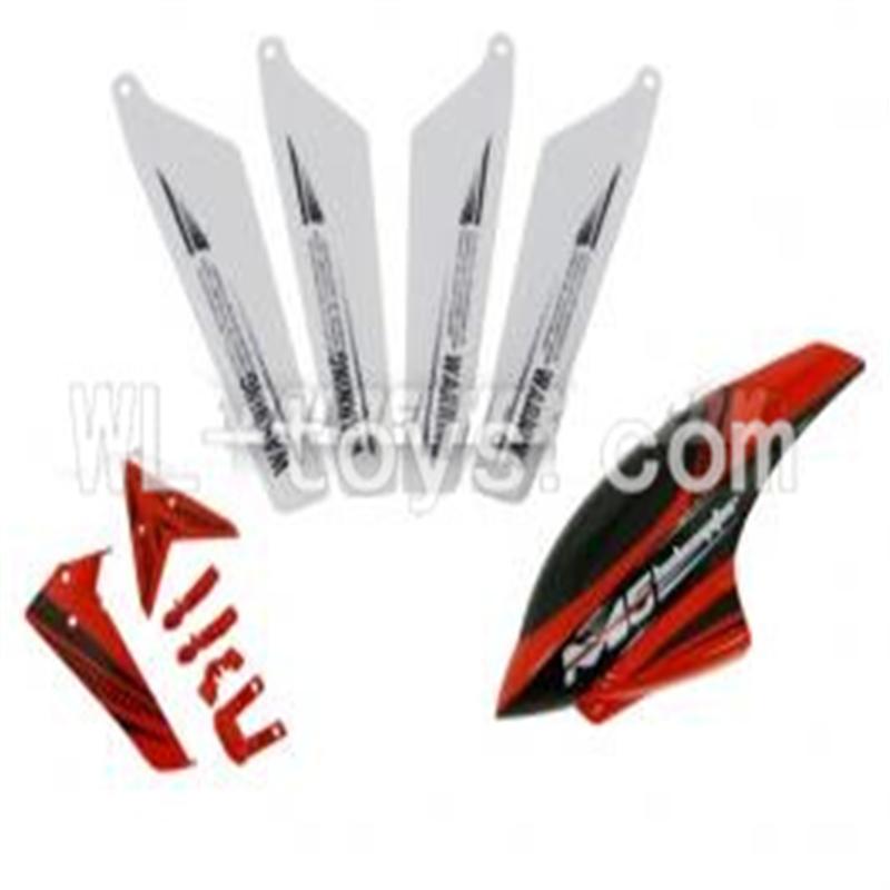 Skytech M5 M5A RC Helicopter Parts- 17 unit b(4pcs main blades&Horizontal and vertical wings with fixtures&Head cover)-Red