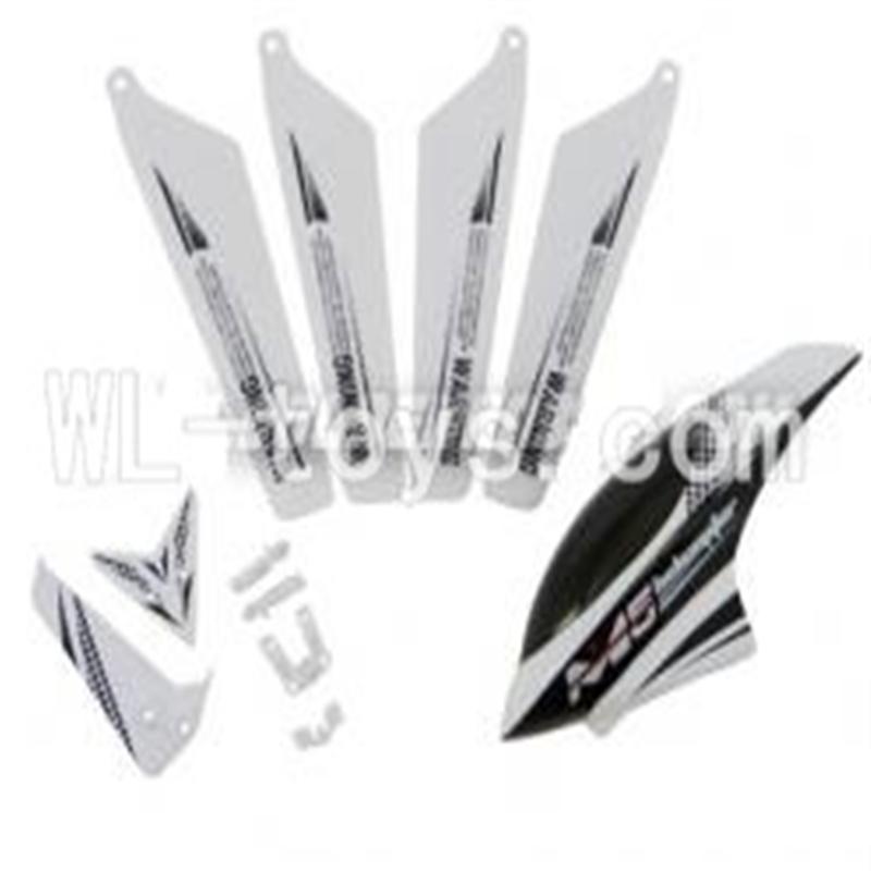 Skytech M5 M5A RC Helicopter Parts-18 unit C(4pcs main blades&Horizontal and vertical wings with fixtures&Head cover)-White