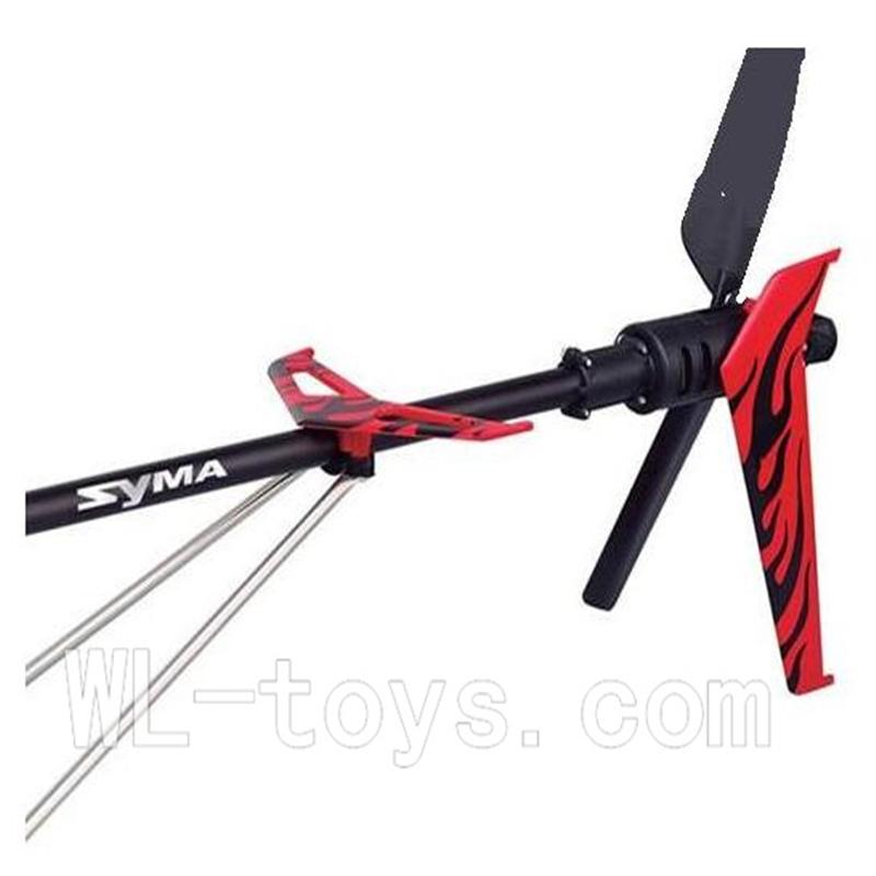 SYMA F1 RC helicopter parts-21 Tail unit A(Tail pipe & Horizontal and vertical wing with fixtures & Tail blade & Tail cover with gear & Support pipe(2pcs))-Red