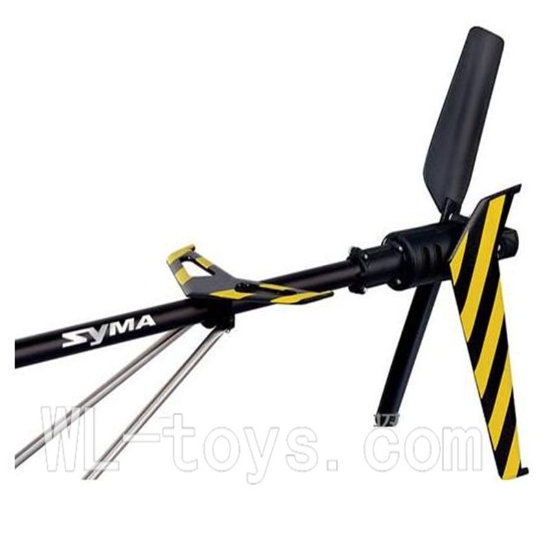 SYMA F1 RC helicopter parts-22 Tail unit B(Tail pipe & Horizontal and vertical wing with fixtures & Tail blade & Tail cover with gear & Support pipe(2pcs))-Yellow